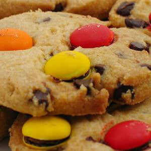 chocolate chips cookies with M&Ms baked in